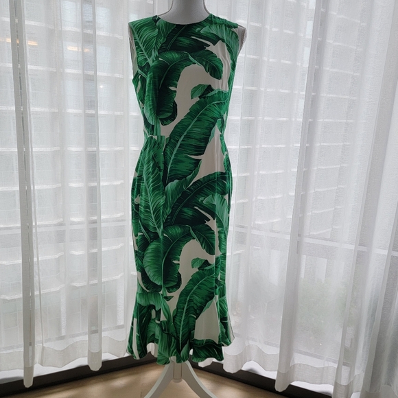 DOLCE & GABBANA GREEN LEAF SILK DRESS - Picture 2 of 8